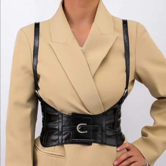 n/a Accessories - Black Leather Single Buckle Body Harness Corset Belt Costume Accessory